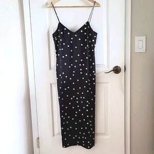 NWT Plenty by Tracy Reese Black/Cream Polka Dot V-Neck Midi Slip Dress Size 6